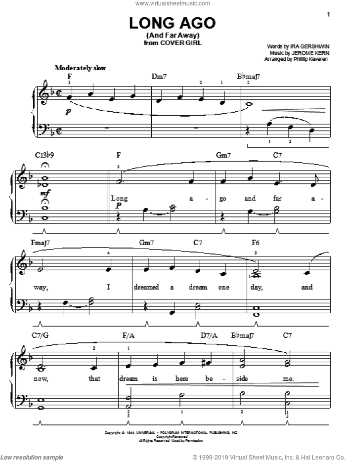 Long Ago (And Far Away) (arr. Phillip Keveren) sheet music for piano solo by Jerome Kern, Phillip Keveren and Ira Gershwin, easy skill level