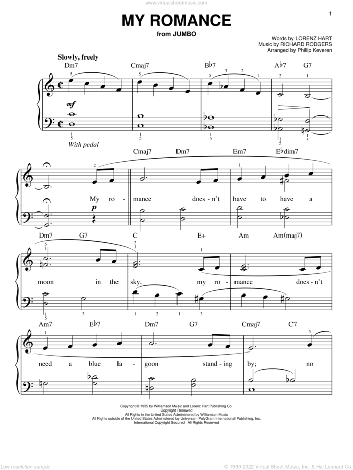 My Romance (arr. Phillip Keveren) sheet music for piano solo by Rodgers & Hart, Phillip Keveren, Lorenz Hart and Richard Rodgers, easy skill level