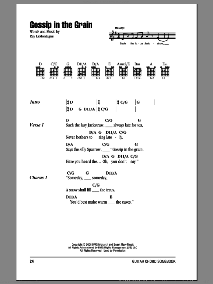 Gossip In The Grain sheet music for guitar (chords) by Ray LaMontagne, intermediate skill level