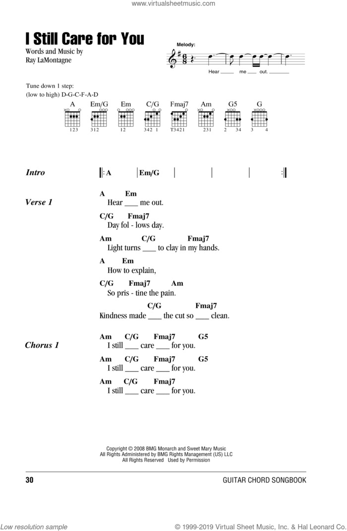 I Still Care For You sheet music for guitar (chords) by Ray LaMontagne, intermediate skill level