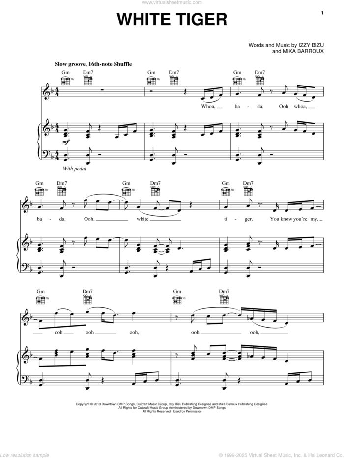 White Tiger sheet music for voice, piano or guitar by Izzy Bizu and Mika Barroux, intermediate skill level