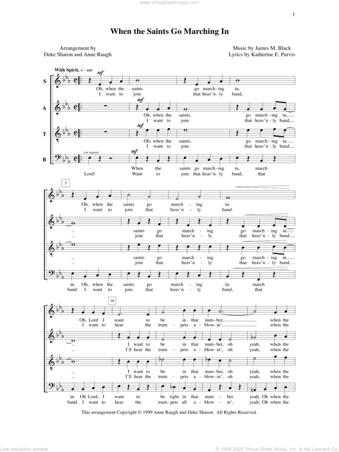 When the Saints Go Marching In sheet music for choir (SATB: soprano, alto, tenor, bass) by Deke Sharon, Anne Raugh, James M. Black and Katherine E. Purvis, intermediate skill level