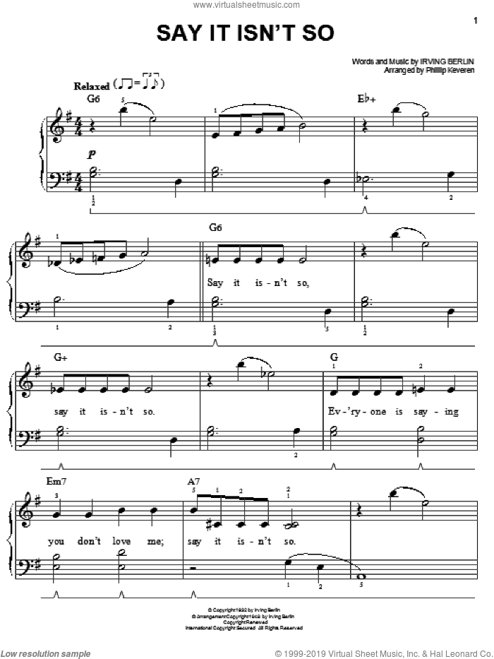 Say It Isn't So (arr. Phillip Keveren) sheet music for piano solo by Irving Berlin and Phillip Keveren, easy skill level