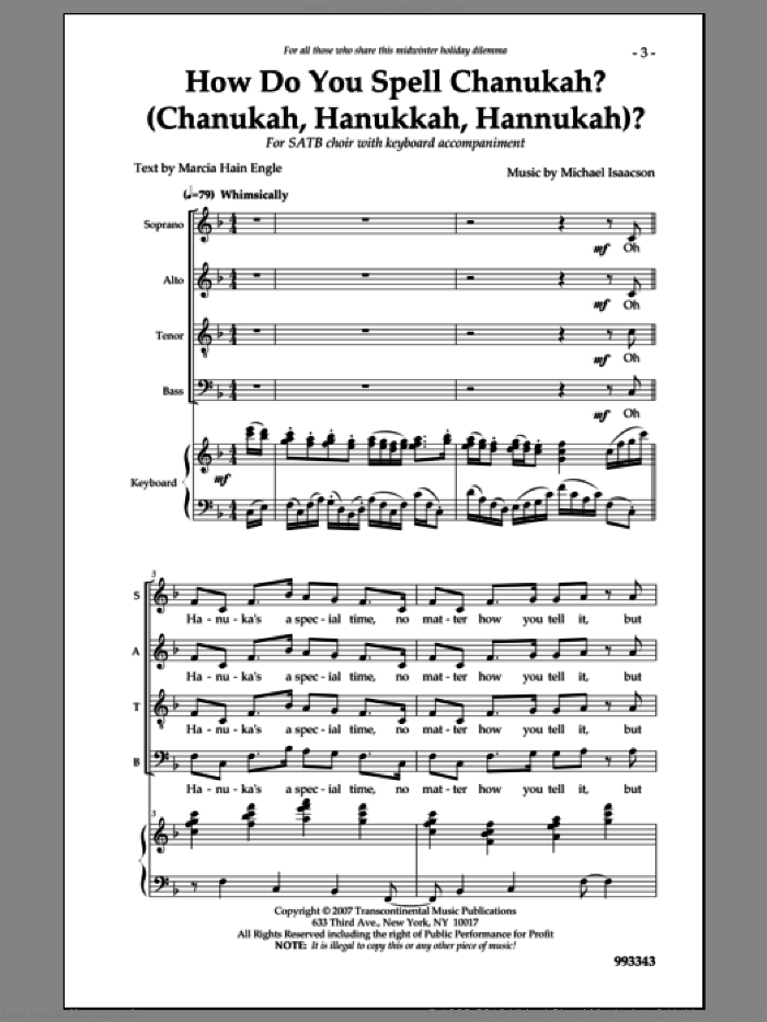 How Do You Spell Chanukah? sheet music for choir (SATB: soprano, alto, tenor, bass) by Michael Isaacson, intermediate skill level