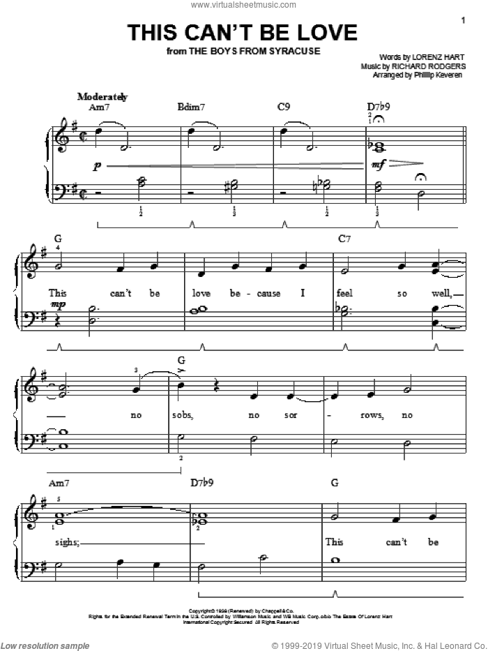 This Can't Be Love (arr. Phillip Keveren) sheet music for piano solo by Rodgers & Hart, Phillip Keveren, Lorenz Hart and Richard Rodgers, easy skill level