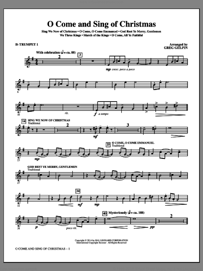 O Come and Sing of Christmas (complete set of parts) sheet music for orchestra/band (Special) by Greg Gilpin, intermediate skill level