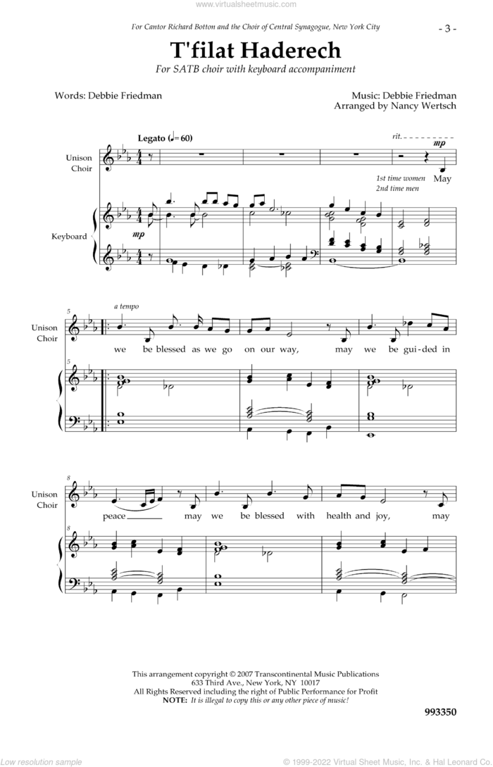 Tfilat Haderech sheet music for choir (SATB: soprano, alto, tenor, bass) by Debbie Friedman and Nancy Wertsch, intermediate skill level