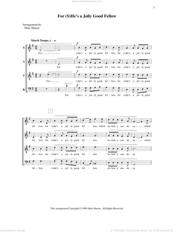 For (S)He's a Jolly Good Fellow sheet music for choir (SATB: soprano, alto, tenor, bass) by Deke Sharon and Anne Raugh, intermediate skill level