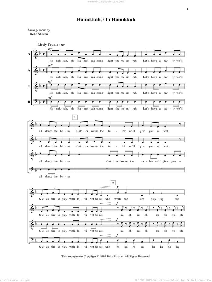 Hanukkah, Oh Hanukkah sheet music for choir (SATB: soprano, alto, tenor, bass) by Deke Sharon and Anne Raugh, intermediate skill level