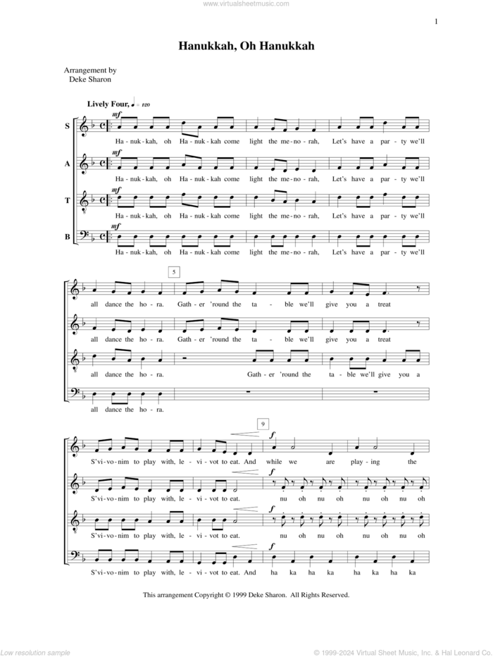 Hanukkah, Oh Hanukkah sheet music for choir (SATB: soprano, alto, tenor, bass) by Deke Sharon and Anne Raugh, intermediate skill level