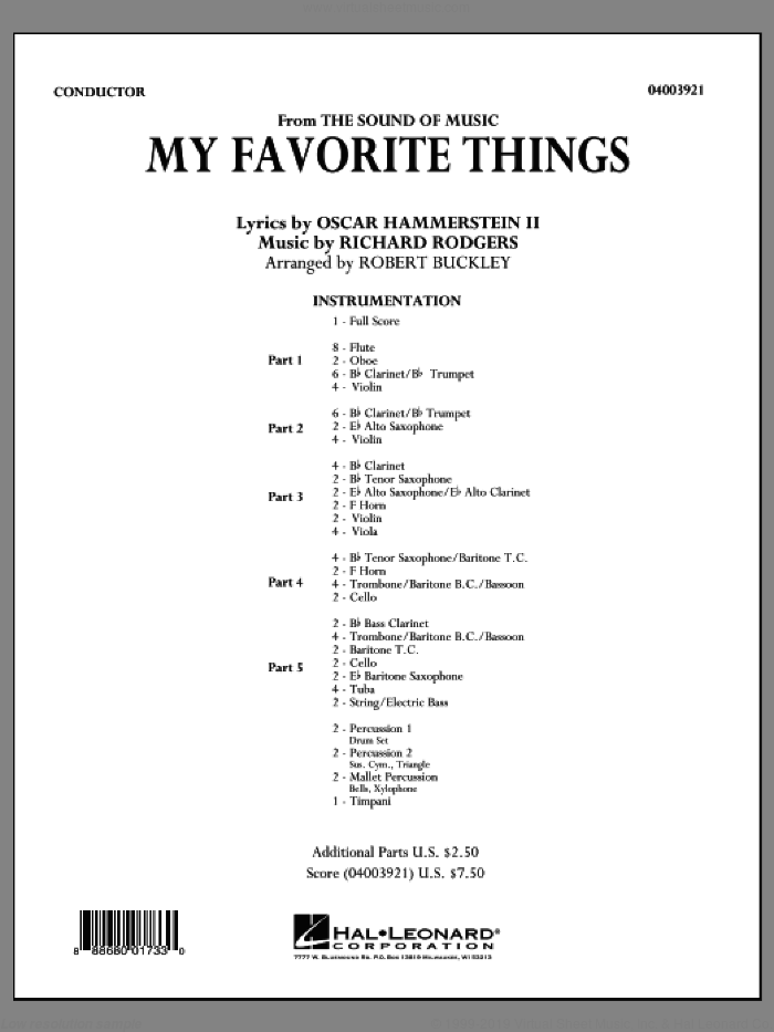 My Favorite Things (from The Sound of Music) (COMPLETE) sheet music for concert band by Richard Rodgers, Lorrie Morgan, Oscar II Hammerstein and Robert Buckley, intermediate skill level