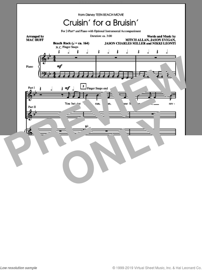 Cruisin' For A Bruisin' sheet music for choir (2-Part) by Jason Evigan, Mac Huff, Jason Charles Miller, Mitch Allan and Nikki Leonti, intermediate duet