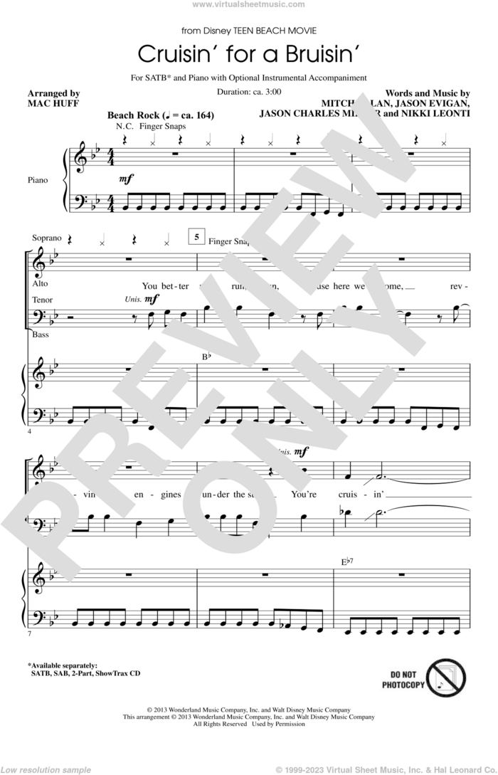 Cruisin' For A Bruisin' sheet music for choir (SATB: soprano, alto, tenor, bass) by Jason Evigan, Mac Huff, Jason Charles Miller, Mitch Allan and Nikki Leonti, intermediate skill level