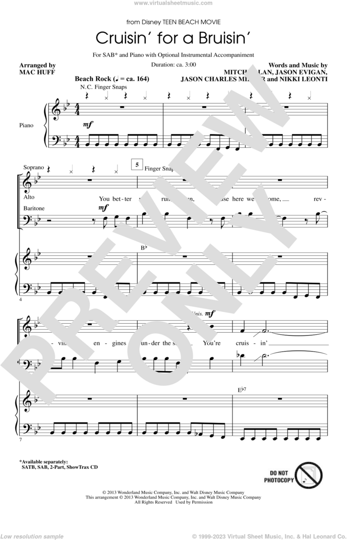 Cruisin' For A Bruisin' sheet music for choir (SAB: soprano, alto, bass) by Jason Evigan, Mac Huff, Jason Charles Miller, Mitch Allan and Nikki Leonti, intermediate skill level