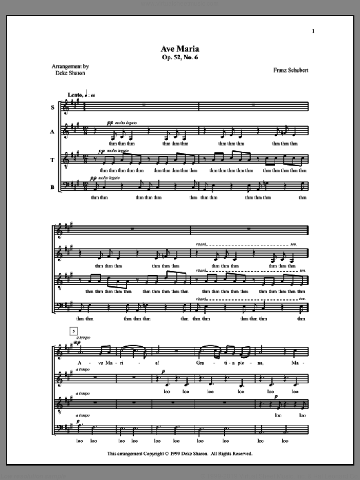 Ave Maria sheet music for choir (SATB: soprano, alto, tenor, bass) by Deke Sharon, Anne Raugh and Franz Schubert, classical score, intermediate skill level