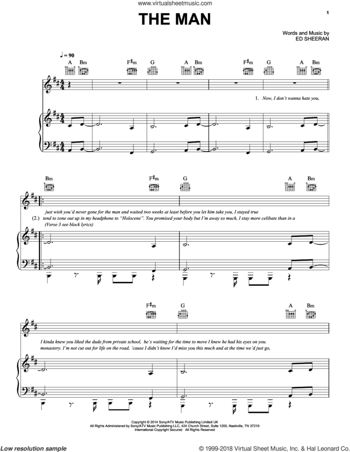 The Man sheet music for voice, piano or guitar by Ed Sheeran, intermediate skill level