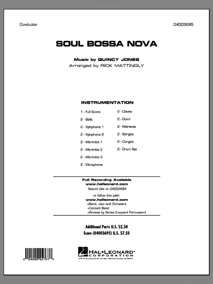 Soul Bossa Nova (COMPLETE) sheet music for concert band by Quincy Jones and Rick Mattingly, intermediate skill level