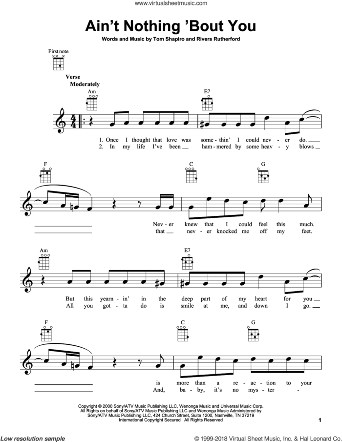 Ain't Nothing 'Bout You sheet music for ukulele by Brooks & Dunn, Rivers Rutherford and Tom Shapiro, intermediate skill level