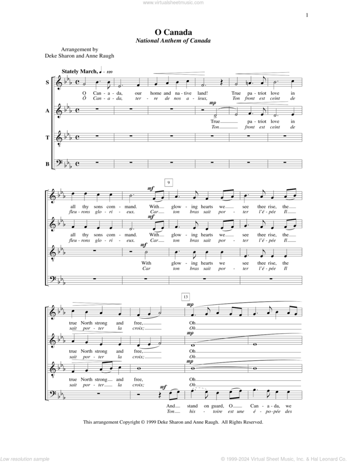 O Canada sheet music for choir (SATB: soprano, alto, tenor, bass) by Deke Sharon, Adolphe-Basil Routhier, Anne Raugh, Calixa Lavallee and Robert Stanley Weir, intermediate skill level