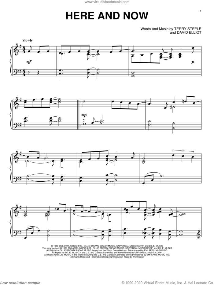 Here And Now sheet music for piano solo by Luther Vandross, David Elliot and Terry Steele, wedding score, intermediate skill level