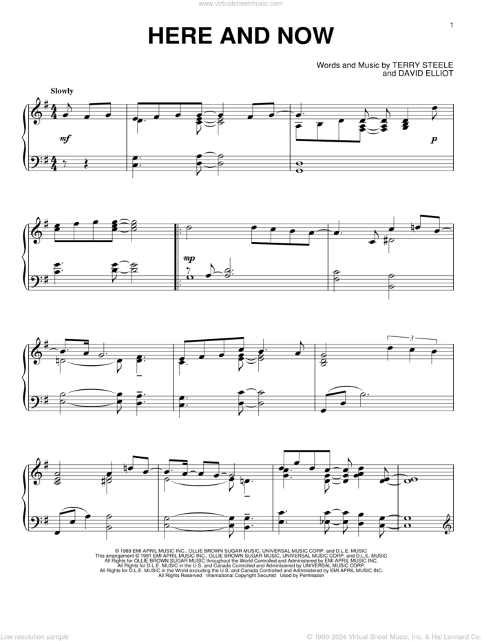 Here And Now, (intermediate) sheet music for piano solo by Luther Vandross, David Elliot and Terry Steele, wedding score, intermediate skill level