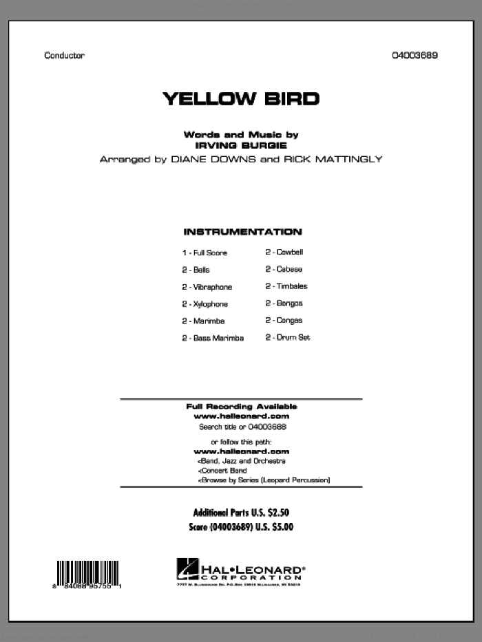 Yellow Bird (COMPLETE) sheet music for concert band by Irving Burgie and Diane Downs, intermediate skill level
