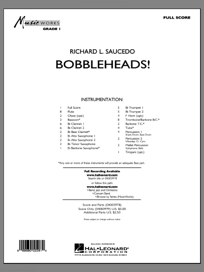 Bobbleheads! (COMPLETE) sheet music for concert band by Richard L. Saucedo, intermediate skill level