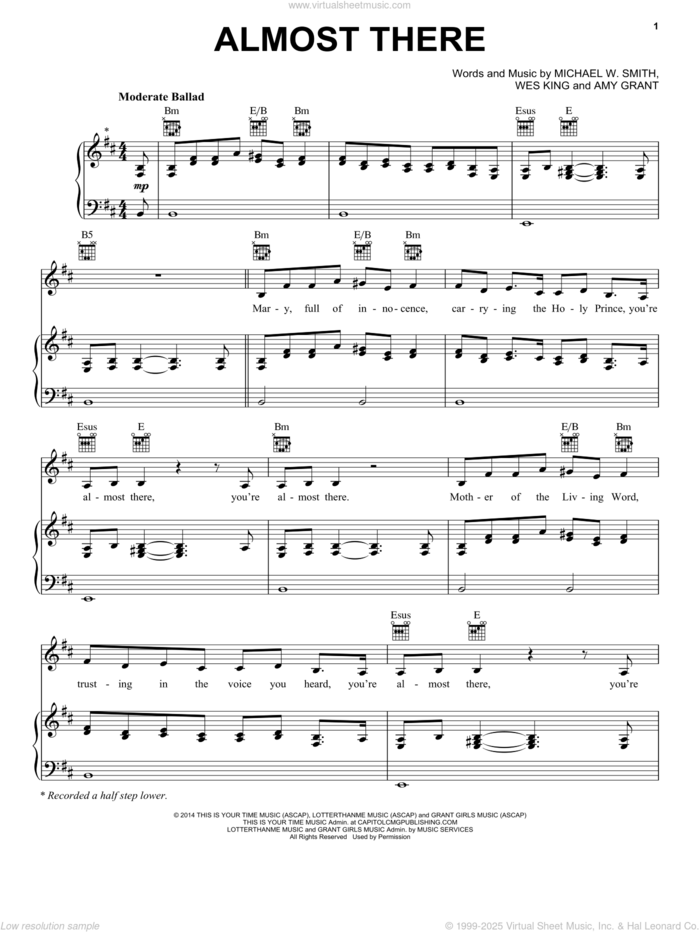 Almost There sheet music for voice, piano or guitar by Michael W. Smith, Amy Grant and Wes King, intermediate skill level