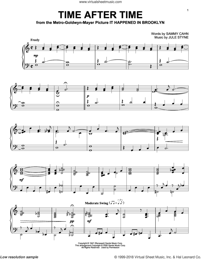 Time After Time sheet music for piano solo by Frank Sinatra, Jule Styne and Sammy Cahn, wedding score, intermediate skill level