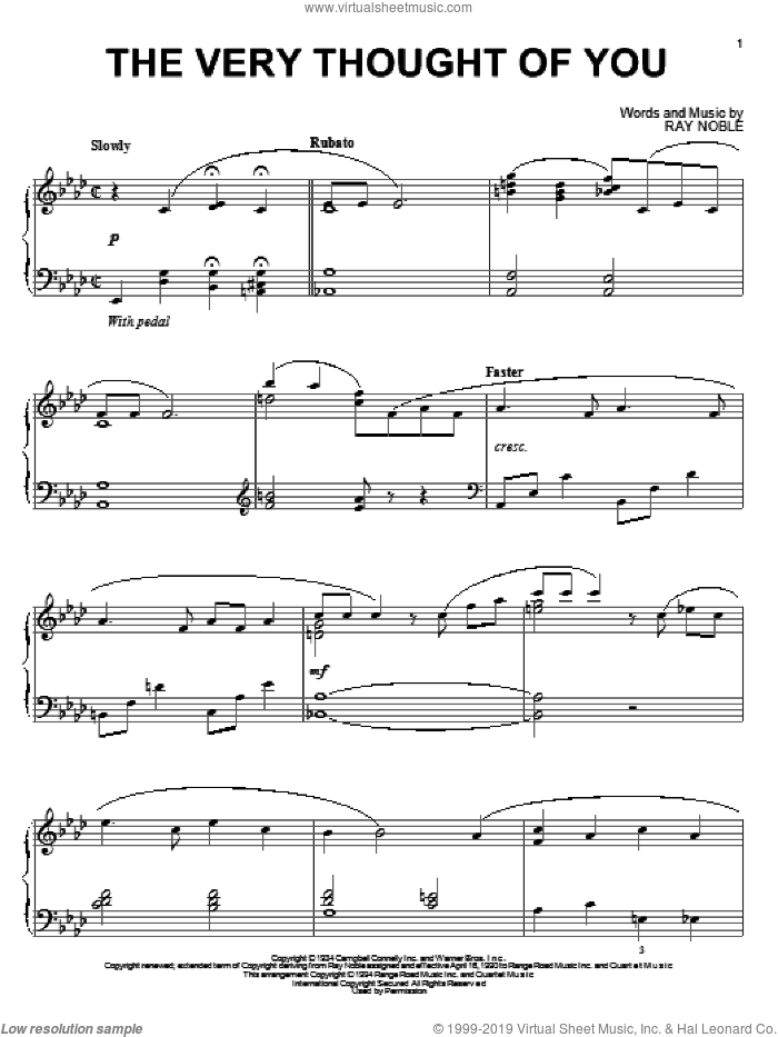 The Very Thought Of You (arr. Bill Boyd) sheet music for piano solo by Ray Noble, Nat King Cole and Ray Conniff, wedding score, intermediate skill level