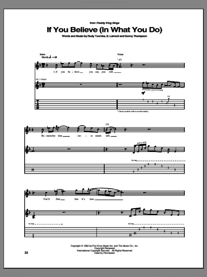 If You Believe (In What You Do) sheet music for guitar (tablature) by Freddie King, Billy Lamont, Rudy Toombs and Sonny Thompson, intermediate skill level