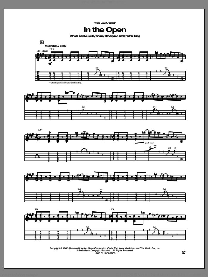 In The Open sheet music for guitar (tablature) by Freddie King and Sonny Thompson, intermediate skill level