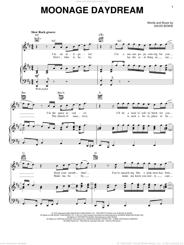 Moonage Daydream sheet music for voice, piano or guitar by David Bowie, intermediate skill level