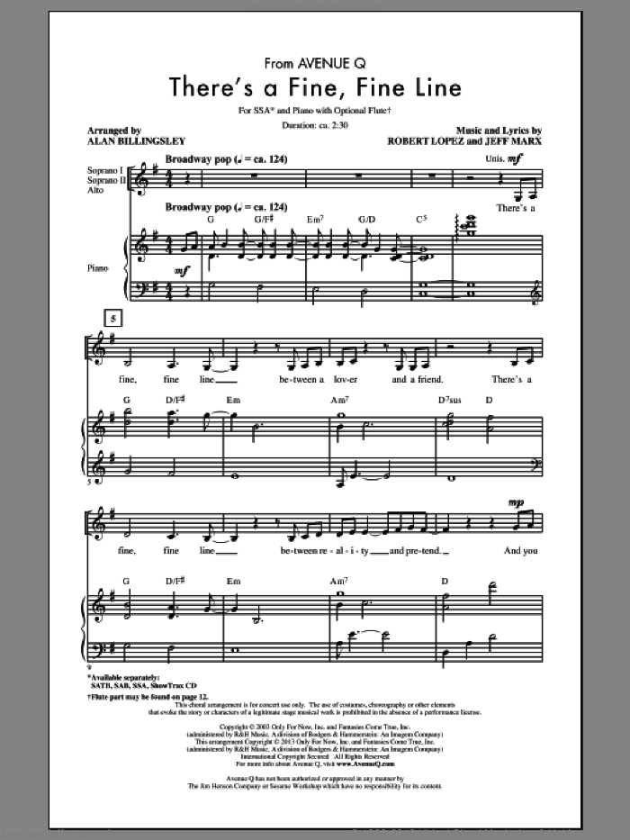 There's A Fine, Fine Line sheet music for choir (SSA: soprano, alto) by Alan Billingsley, intermediate skill level