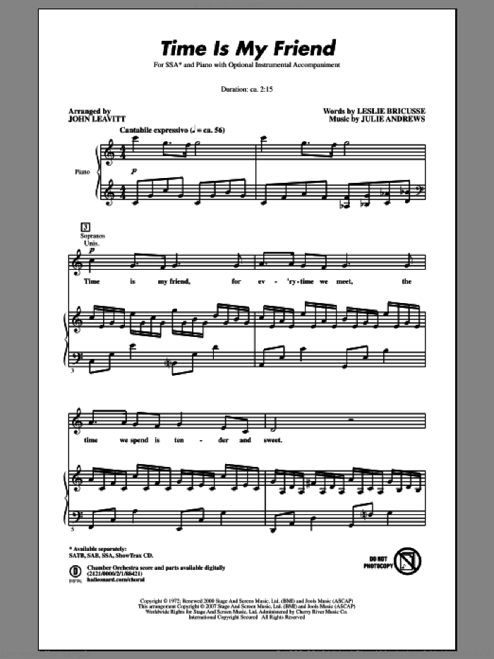 Time Is My Friend sheet music for choir (SSA: soprano, alto) by John Leavitt, intermediate skill level