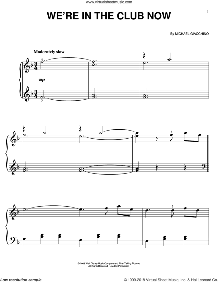 We're In The Club Now sheet music for piano solo by Michael Giacchino, easy skill level