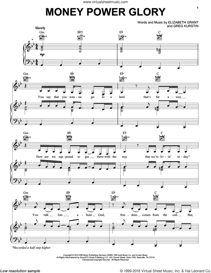 Money Power Glory sheet music for voice, piano or guitar by Lana Del Rey, Elizabeth Grant and Greg Kurstin, intermediate skill level