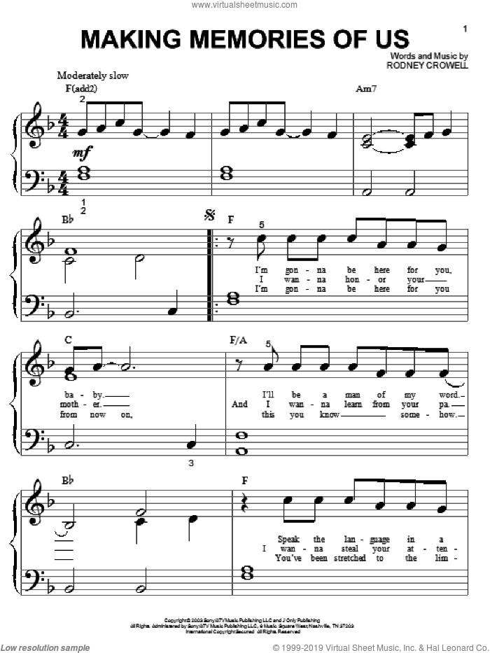 Making Memories Of Us sheet music for piano solo (big note book) by Keith Urban and Rodney Crowell, easy piano (big note book)