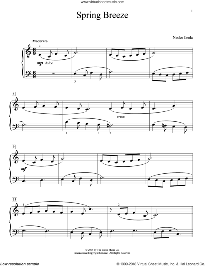 Spring Breeze sheet music for piano solo (elementary) by Naoko Ikeda, beginner piano (elementary)