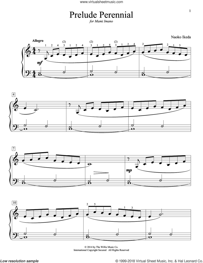 Prelude Perennial sheet music for piano solo (elementary) by Naoko Ikeda, beginner piano (elementary)