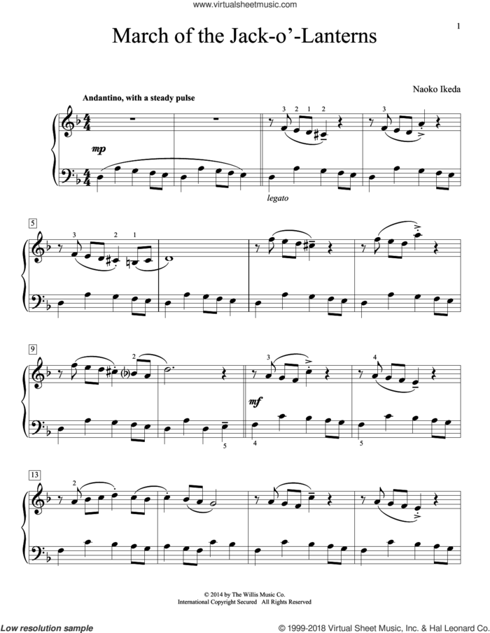 March Of The Jack-O'-Lanterns sheet music for piano solo (elementary) by Naoko Ikeda, beginner piano (elementary)