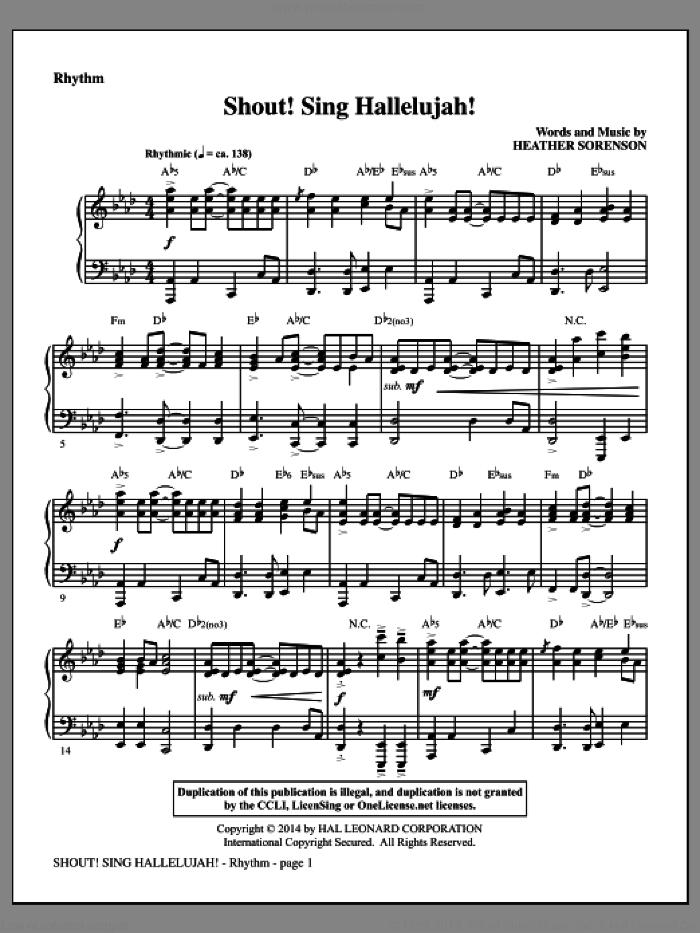 Shout! Sing Hallelujah! (complete set of parts) sheet music for orchestra/band by Heather Sorenson, intermediate skill level