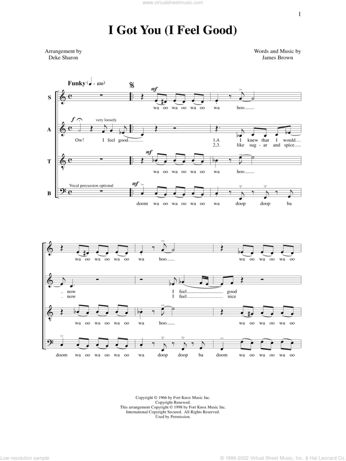 I Got You (I Feel Good) sheet music for choir (SATB: soprano, alto, tenor, bass) by Deke Sharon, Anne Raugh and James Brown, intermediate skill level