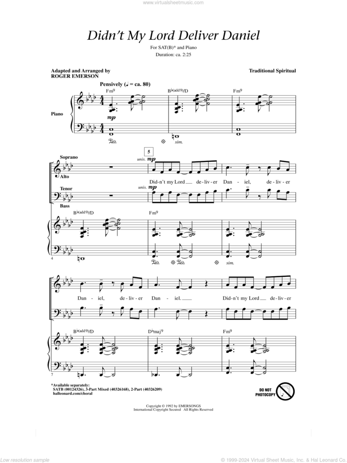 Didn't My Lord Deliver Daniel (arr. Roger Emerson) sheet music for choir (SATB: soprano, alto, tenor, bass) by Roger Emerson and Miscellaneous, intermediate skill level