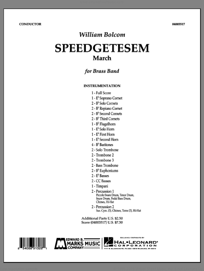 Speedgetsem (March) (COMPLETE) sheet music for concert band by William Bolcom, intermediate skill level