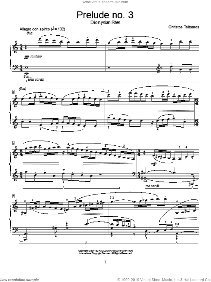 Prelude No. 3 - Dionysian Rites sheet music for piano solo (elementary) by Christos Tsitsaros, classical score, beginner piano (elementary)