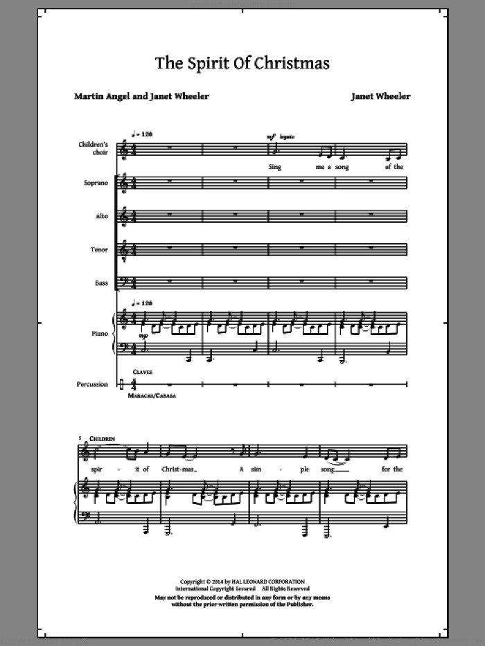 The Spirit Of Christmas sheet music for choir (SATB: soprano, alto, tenor, bass) by Janet Wheeler and Martin Angel, intermediate skill level