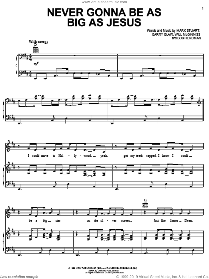Never Gonna Be As Big As Jesus sheet music for voice, piano or guitar by Audio Adrenaline, Barry Blair, Bob Herdman, Mark Stuart and Will McGinniss, intermediate skill level