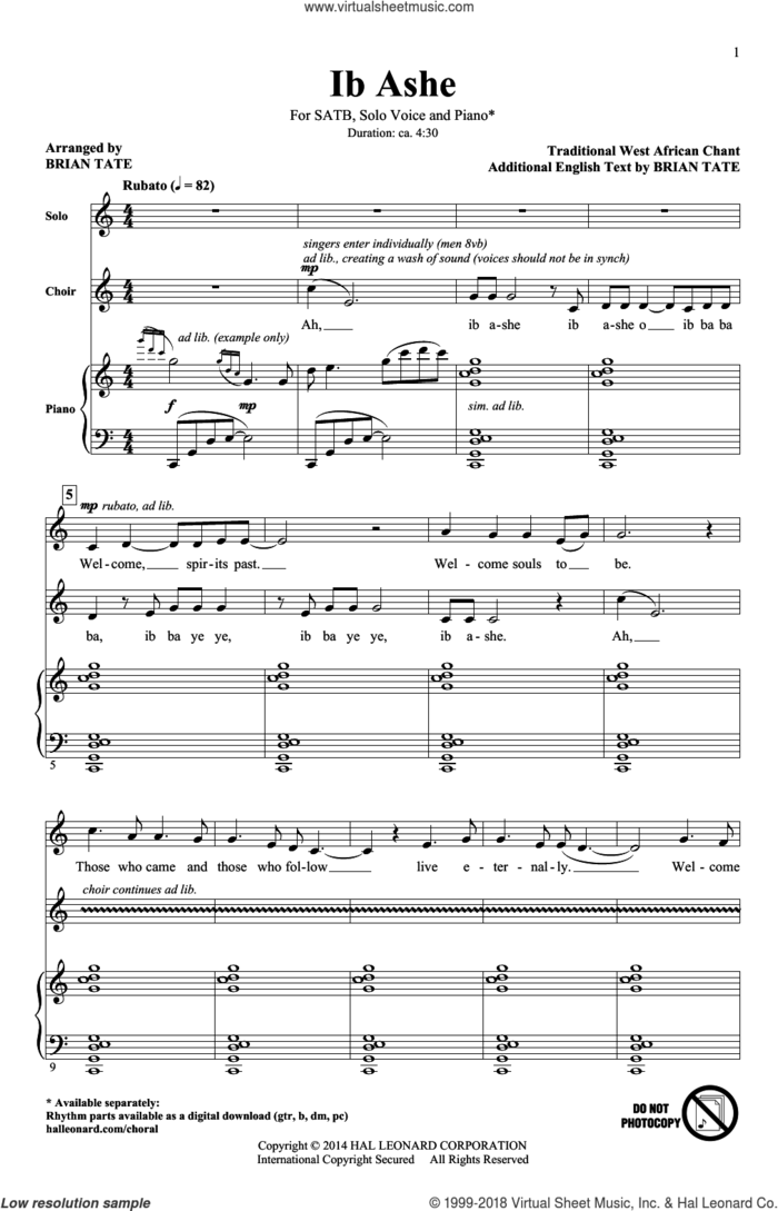 Ib Ashe sheet music for choir (SATB: soprano, alto, tenor, bass) by Brian Tate, intermediate skill level