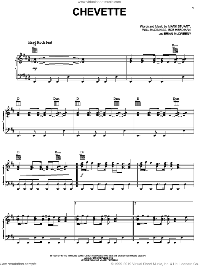 Chevette sheet music for voice, piano or guitar by Audio Adrenaline, Bob Herdman, Brian McSweeny, Mark Stuart and Will McGinniss, intermediate skill level